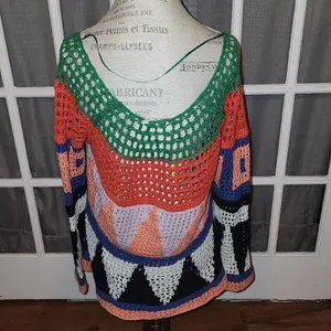 Free People Womens Modern Art Geo Knit Multi Combo‎ Sweater Medium thumbnail 2