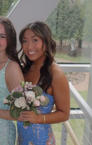Blue and pink prom dress thumbnail 2
