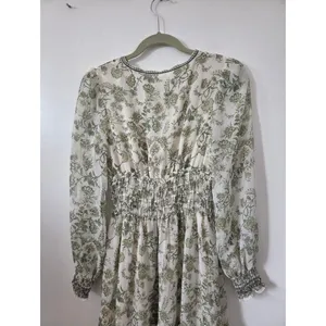 Max Studio Green Floral Dress Milkmaid Smock Flirty Vacation Travel Cottagecore thumbnail 12