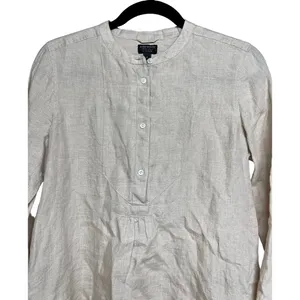J.Crew Baird McNutt Linen Tunic Style Long‎ Sleeve Shirt Beige Women’s Size 4 thumbnail 3