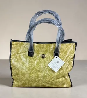 Anna Griffin Damask Craft Tote Bag Chartreuse Gold Laminated‎ Travel Luxury thumbnail 1