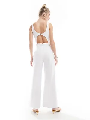 Abercrombie & Fitch White Sleeveless Wide-Leg Jumpsuit thumbnail 5