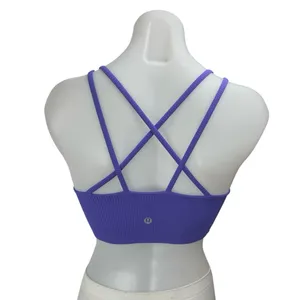 Lululemon Purple Sleeveless Strappy Rib Knit Yoga Athletic Sports Bra Crop Top 2 thumbnail 2