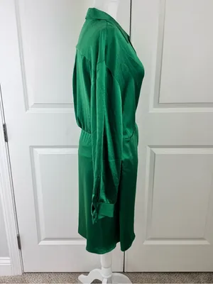 ASTR Satin Wrap Mini Dress Green XL Wedding Guest Cocktail Holiday Party Evening thumbnail 5