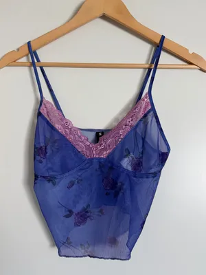 Motel Rocks Crop Top Cami Floral Romantic Coquette Cottagecore Top XS Purple thumbnail 4