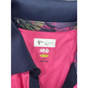 Greg Norman ML75 Play Dry Golf Polo Women Small Bright Pink Navy Ruched NWT thumbnail 3