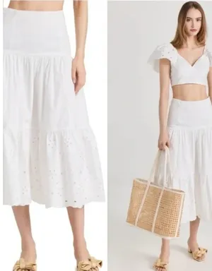En Saison Byblos White Eyelet Tiered Midi‎ Skirt Cotton Boho Sz M NWT thumbnail 2