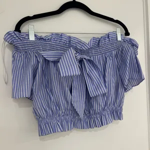 NEW Zara Stripped Blue Striped Strapless Blouse thumbnail 3