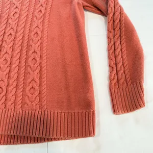 LL Bean Coral Double L Mixed Cable Cotton Crew Neck Pullover Sweater Size XL thumbnail 5