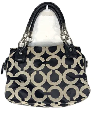 Coach Kristin 16779 Op Art Signature Y2K Satchel Black Khaki Leather Bag thumbnail 3