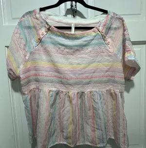 Anthropologie Letty Top Rainbow Pastels Embroidered Babydoll Top size Medium thumbnail 1