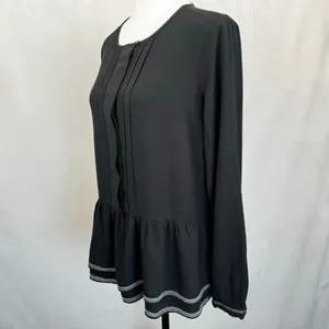 Ann Taylor Loft Top S Black Pin-Tucked Soft Lightweight Peplum thumbnail 2