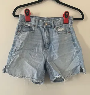American Eagle Highest Rise Baggy Denim Shorts 0 Light Wash Distressed Casual thumbnail 1