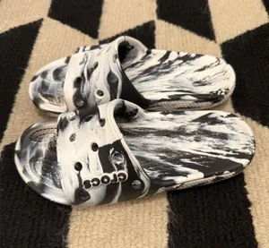 Crocs black and white marble slide slippers thumbnail 1
