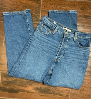 Levi’s Ribcage Straight Ankle High Rise Denim Dark Wash Jeans Stretch Womens 29 thumbnail 1