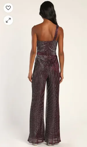 Lulu’s Glitter Girl Shiny Purple One Shoulder Jumpsuit Size M thumbnail 2