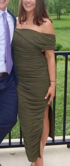 Elliatt Miley Ruched Green Khaki Dress thumbnail 1