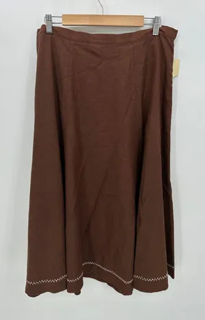 Coldwater Creek‎ Brown Linen Blend Maxi Skirt Size L Stitch Detail Hem AN18 thumbnail 1