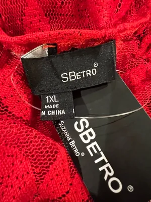 SBetro Plus 1XL Red Lace Overlay Puff Sleeve Sweetheart Mini Dress Coquette NWT thumbnail 13