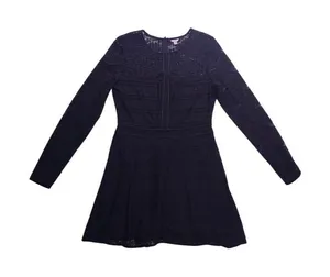 Guess Lace Skater Dress‎ Women 10 Black Long Sleeve Floral Fit & Flare thumbnail 1