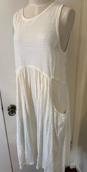 Sleeveless Cream Midi Dress with Relaxed A-Line Silhouette Sz S thumbnail 1