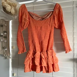 Tularosa Coral Orange Smocked Ruffle Milk maid Mini Dress Size Small thumbnail 3