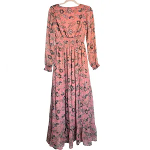 Patrons of Peace Pastel Pink Floral‎ Boho Smocked Long Sleeves Maxi Dress Medium thumbnail 2