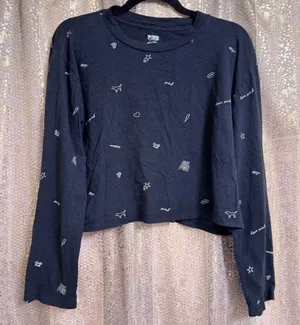 PINK Victorias Secret Black Long Sleeve GRL PWR Cropped T Shirt Large thumbnail 1