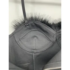Say What Black Faux Fur Feathers Trim Bustier Crop Top Corset Padded Large NEW thumbnail 5