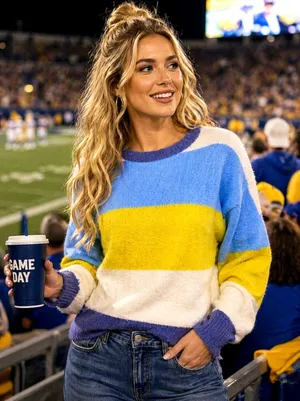 Oversized Bright Fluffy Soft Knit Collar Cuffs Aerie Flurry Crew Sweater L thumbnail 1