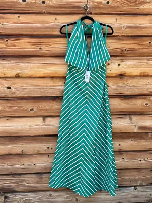Few Moda o.p.t Green Size M Noelle Stretch Cotton Halter Long Striped Maxi Dress thumbnail 6