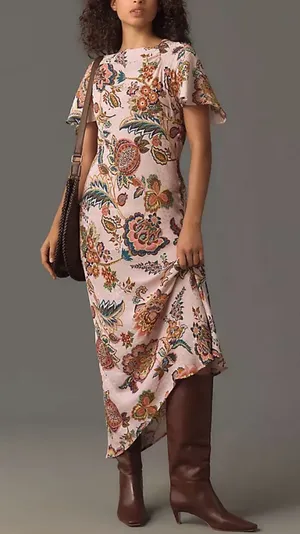 NEW Anthropologie Kachel Flutter-Sleeve Slip Dress 10 thumbnail 1