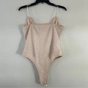 Cream White Polka Dot Spaghetti Strap Bodysuit Bridal Neutral Party Large thumbnail 3