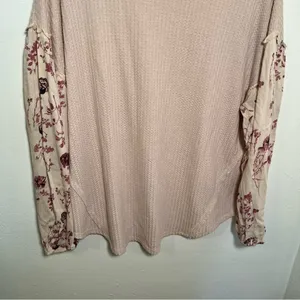Knox Rose Womens Sz Medium Thermal Top Long Sleeve Light Pink Contrasting Floral thumbnail 9