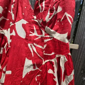 Red and white Print Cotton Strappy Dress Fit And Flare M thumbnail 5