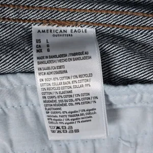 American Eagle‎ Womens Denim Jacket Dark Wash Corduroy Collar Cropped Size L thumbnail 5