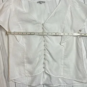Madewell Flutter Sleeve Linen Ivory Blouse Button Front Size 10 thumbnail 4