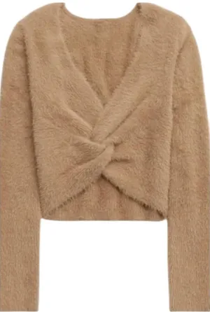 Aerie NEW Fluffy-4-Ever Reversible Twist Sweater In Cappuccino Size L thumbnail 1