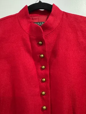 LAUREN Ralph Lauren Red Linen Military Jacket Mandarin Collar Brass Buttons Sz 6 thumbnail 7