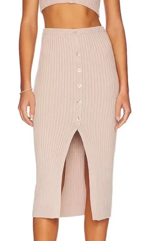 REVOLVE LPA Ribbed Knit Midi Skirt in Blush Beige with another of Pearl Buttons thumbnail 1