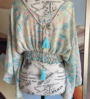 Bohemian bell sleeve paisley hippie cropped top medium thumbnail 1
