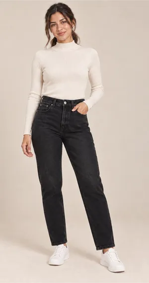 Zara High Rise Black Mom Jeans Women 4 EUR 36 Tapered Leg thumbnail 1