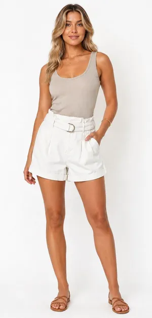 a.n.a White Denim High Rise Midi Shorts thumbnail 1