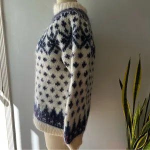 Handmade Vtg. Hand Knit Scandinavian Wool & Mohair Fair Isle Sweater• Sz M/L thumbnail 2