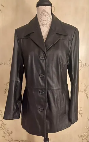 Vintage 90s Wilsons Leather Black Blazer Jacket Women's Size M Maxima thumbnail 1
