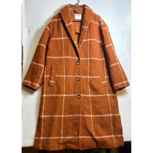 Old Navy Womens Long Windowpane Plaid Coat Rust Orange Boucle Overcoat Large thumbnail 3