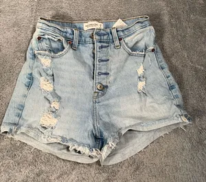 Abercrombie & fitch high rise Light Blue Distressed Denim Shorts 25/0 curve love thumbnail 1