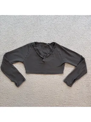 Gymshark Shark Fitness Cropped Long Sleeve Henley Top Gray Women's Small Y2K thumbnail 2