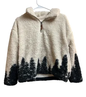 Thread & Supply Quarter Zip Sherpa Pullover Forest Pattern Small thumbnail 1