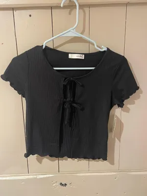 Black Tie Front Short Sleeve Top thumbnail 1